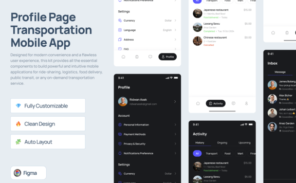 个人资料页面运输移动应用APP UI KIT (FIG)