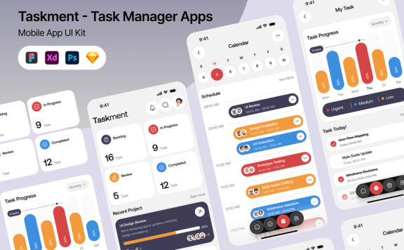 任务管理器应用APP UI KIT (FIG,PSD,SKETCH,XD)