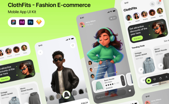 时尚电子商务应用APP UI KIT (FIG,PSD,SKETCH,XD)