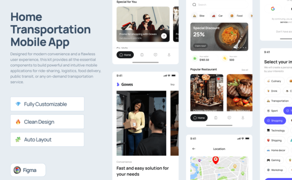 家庭运输移动应用APP UI KIT (FIG)