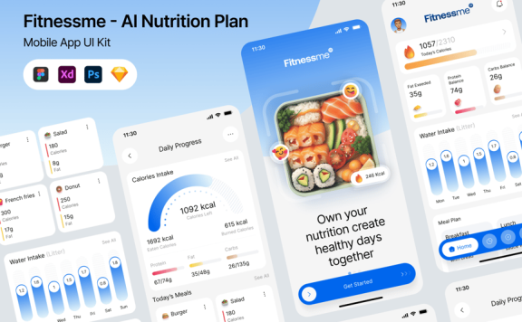 AI营养计划应用APP UI KIT (PSD,SKETCH,FIG,XD)