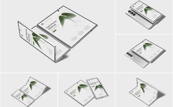 折叠手机模型透视图样机 (PSD)