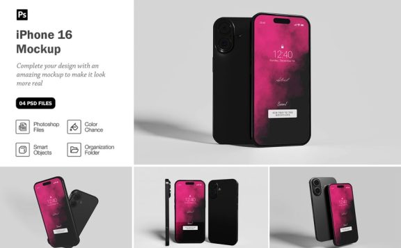 iPhone 16模型样机 (PSD)