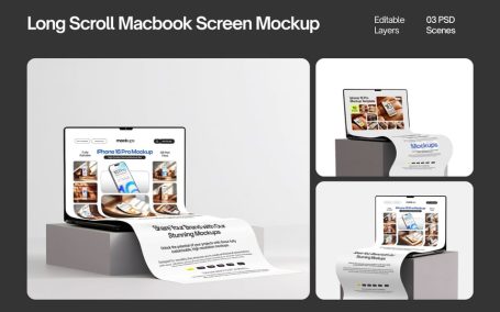 长卷轴扩展笔记本电脑屏幕模型集样机 (PSD)