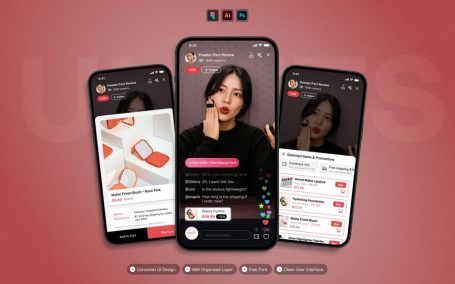 直播电商移动应用APP UI KIT (AI,EPS,PSD,FIG)