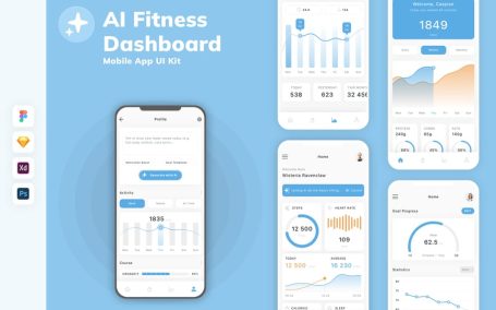 AI健身仪表板移动应用APP UI KIT (SKETCH,FIG,XD,PSD)