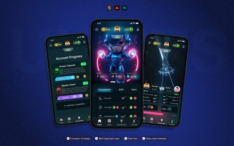 战斗游戏 – 移动应用APP UI KIT (AI,EPS,PSD,FIG)