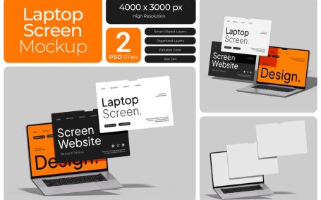 笔记本电脑屏幕网站模型样机 (PSD)