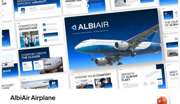 飞行旅行PPT模板 (PPTX)