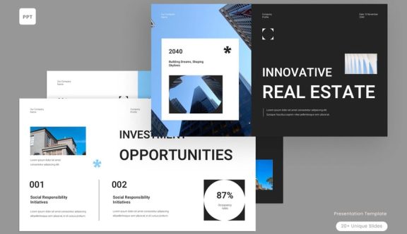 黑色极简主义房地产公司资料PPT模板 (PPT,PPTX)