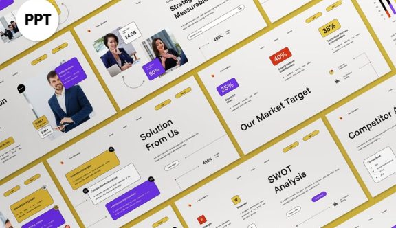 黄色现代公司业务建议PPT模板 (PPT,PPTX)