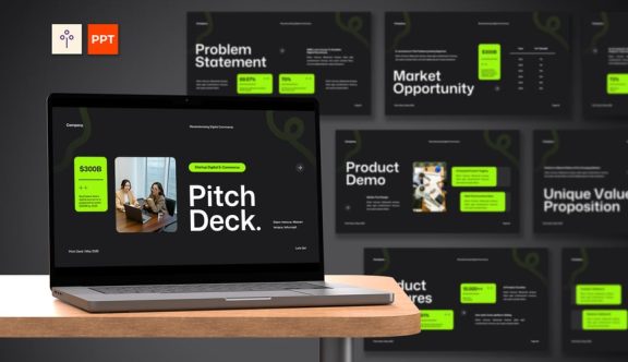 黑色绿色白色现代项目启动PPT模板 (PPTX,PPT)