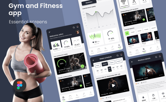 健身运动UI启动屏屏幕APP UI KIT (FIG)