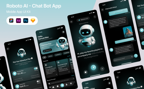 AI  – 聊天机器人应用APP UI KIT (FIG,PSD,SKETCH,XD)