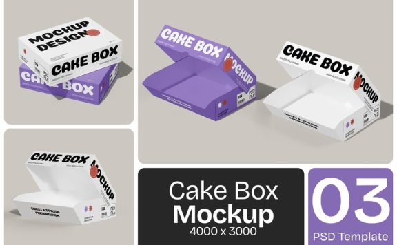 纸蛋糕盒模型样机 (PSD)