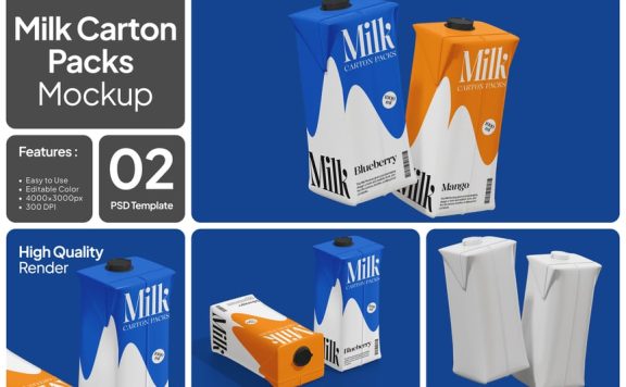 牛奶纸箱模型样机 (PSD)