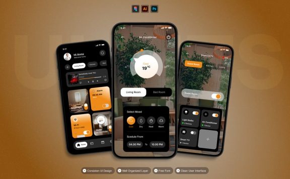 智能家居 – 移动应用APP UI KIT (AI,EPS,PSD,FIG)