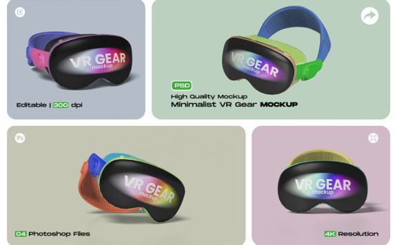 VR齿轮模型带有干净的背景样机 (PSD)