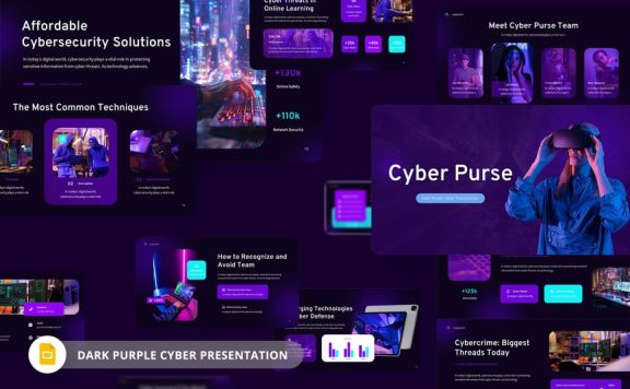 黑色紫色网络安全PPT模板 (PPTX)