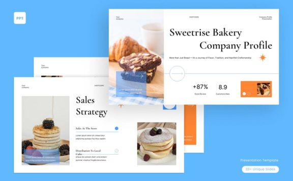 白色蓝色现代面包店公司资料PPT模板 (PPT,PPTX)