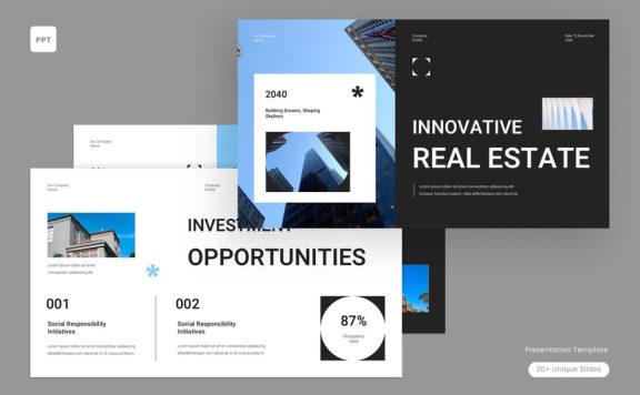 黑色极简主义房地产公司资料PPT模板 (PPT,PPTX)