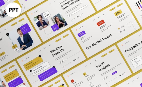 黄色现代公司业务建议PPT模板 (PPT,PPTX)