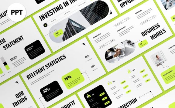 黑色绿色现代PPT模板 (PPT,PPTX)