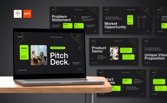 黑色绿色白色现代项目启动PPT模板 (PPTX,PPT)