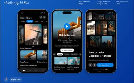 电影和电视流媒体移动应用程序 UI 套件