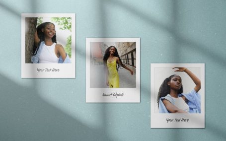 带阴影覆盖的宝丽来卡片模型