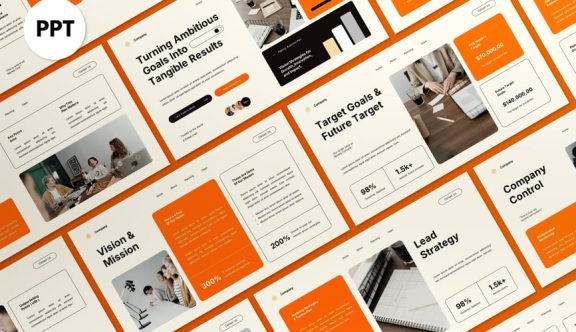 奶油橙色现代商业计划PPT模板 (PPT,PPTX)