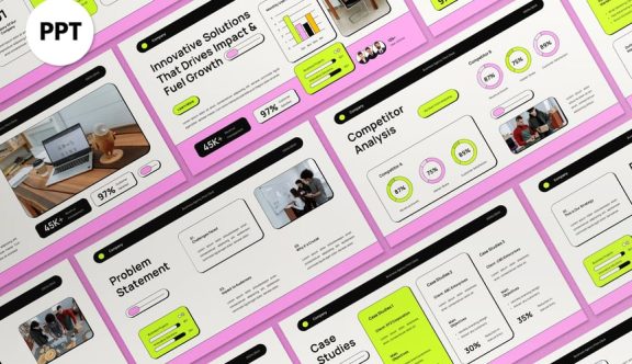 白色粉红色的现代路演PPT模板 (PPT,PPTX)