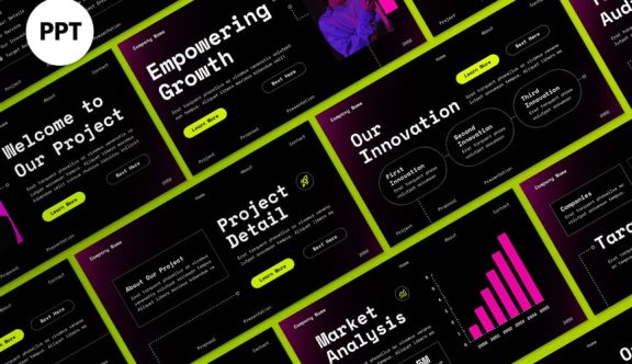 黑色粉红色梯度业务建议PPT模板 (PPT,PPTX)