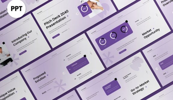 白色紫色梯度螺距路演PPT模板 (PPT,PPTX)