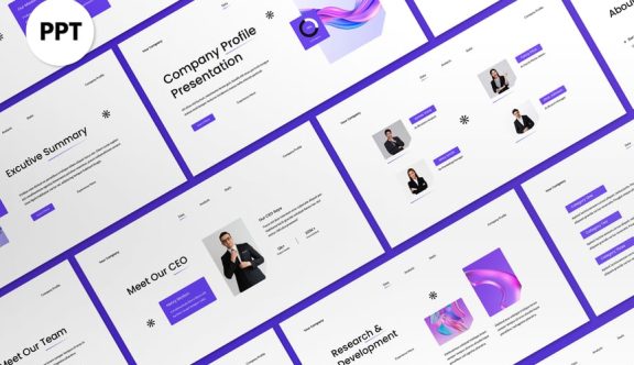 白色紫色梯度公司个人资料PPT模板 (PPT,PPTX)