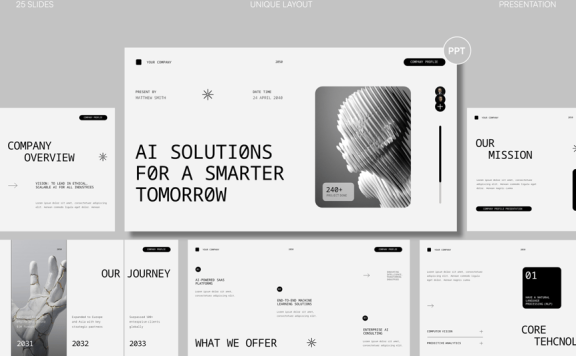 现代AI技术公司资料PPT模板 (PPT,PPTX)