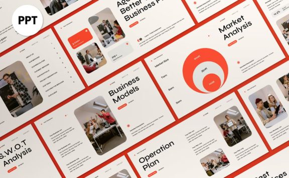 橙色现代商业计划PPT模板 (PPT,PPTX)