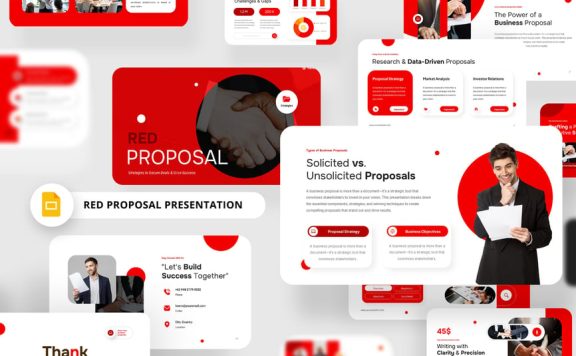 红白色项目建议PPT模板 (PPTX)