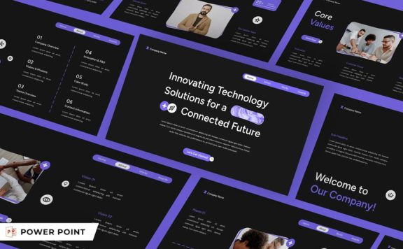 黑色紫色现代技术公司资料PPT模板 (PPT,PPTX)