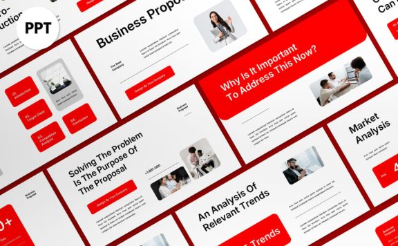 白色红色业务建议PPT模板 (PPT,PPTX)