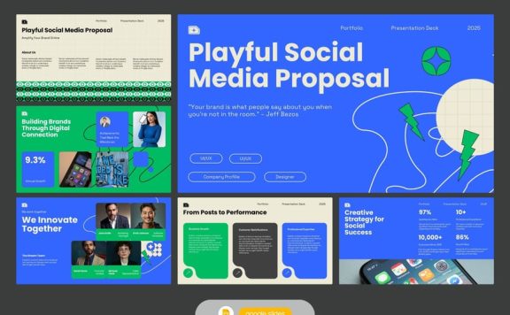 绿色蓝色社交媒体建议PPT模板 (PPTX)