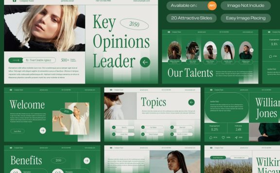 绿色梯度现代关键意见领袖PPT模板 (PPT,PPTX)