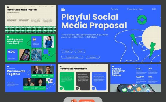 绿色蓝色社交媒体建议PPT模板 (PPTX)