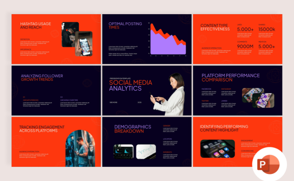 社交媒体分析PPT模板 (PPTX)