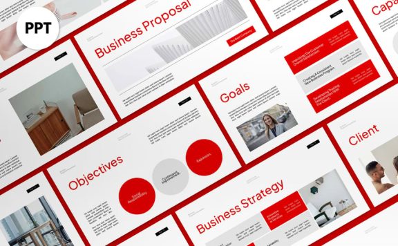 白色红色业务建议PPT模板 (PPT,PPTX)