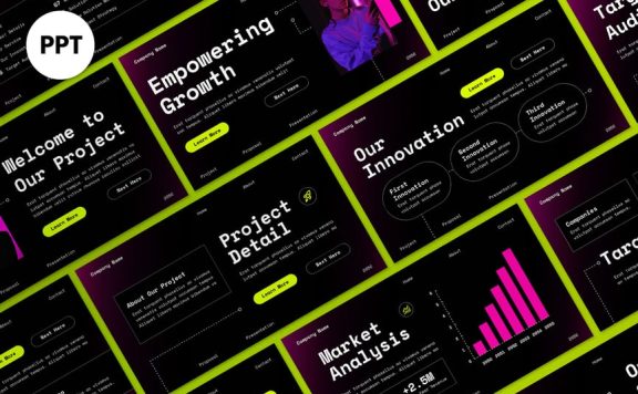 黑色粉红色梯度业务建议PPT模板 (PPT,PPTX)