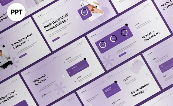 白色紫色梯度螺距路演PPT模板 (PPT,PPTX)