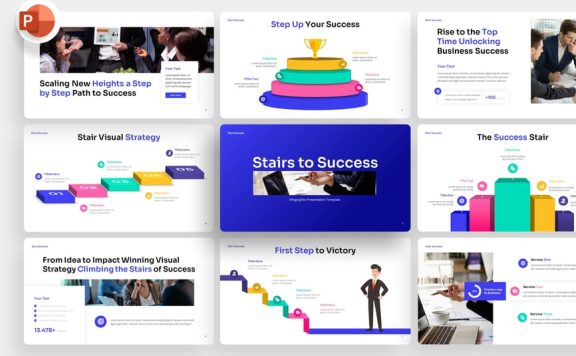 通往成功的阶梯介绍PPT模板 (PPTX)