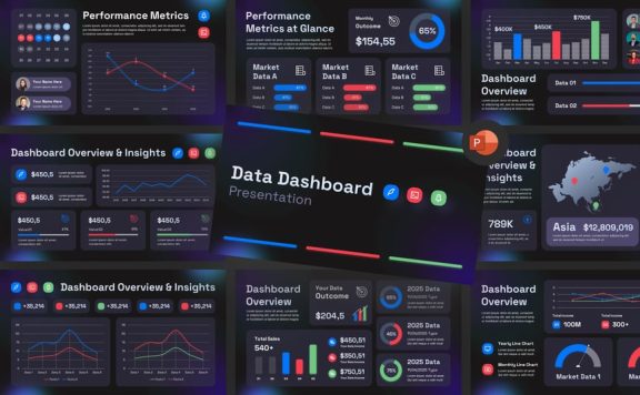 数据仪表板PPT模板 (PPTX)