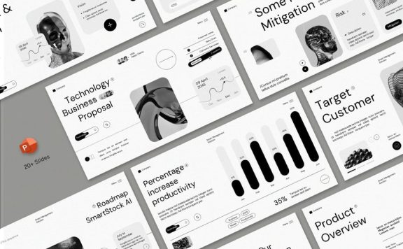 白色现代技术业务建议PPT模板 (PPT,PPTX)